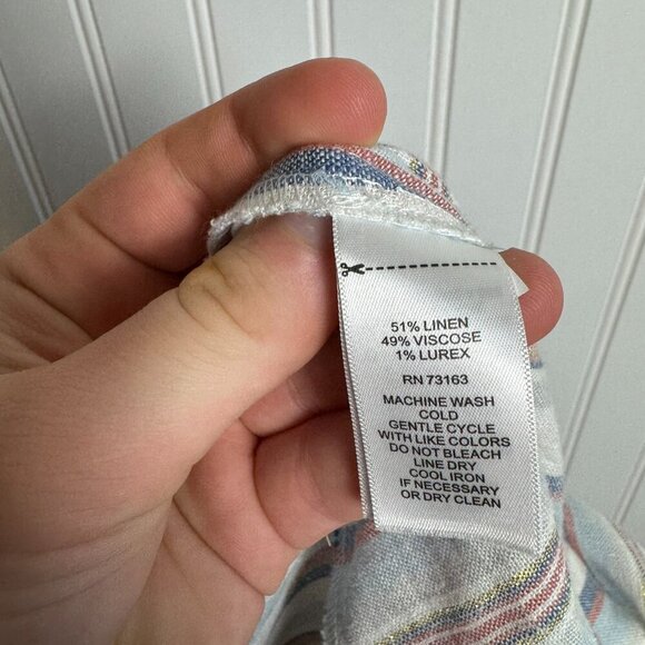 Cupio Striped Linen Blend Wide Leg Jumpsuit Tie Belt L43 - Picture 8 of 8